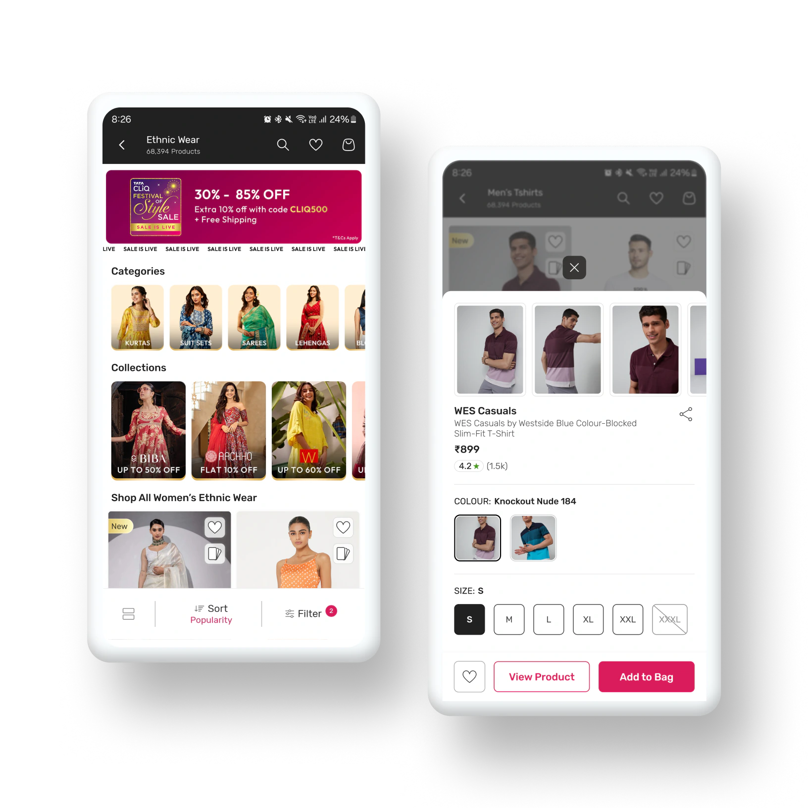Tata CLiQ product listing and product pages showing contextual nudges